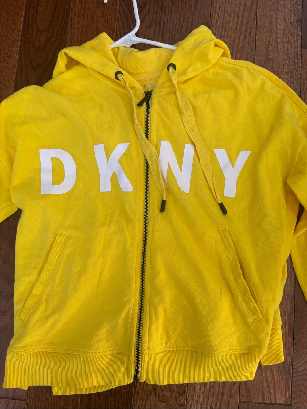 DKNY Bright Yellow Zip Hoodie Jacket with Bold Logo